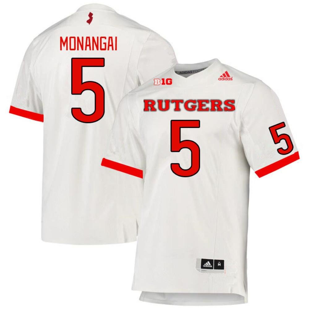 Men's Adidas Rutgers Scarlet Knights #5 Kyle Monangai Jersey White College Football