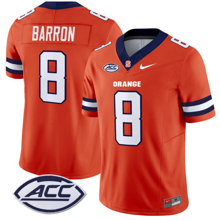 Men's Nike Justin Barron Jersey #8 Syracuse Orange Vapor Limited College Football Orange