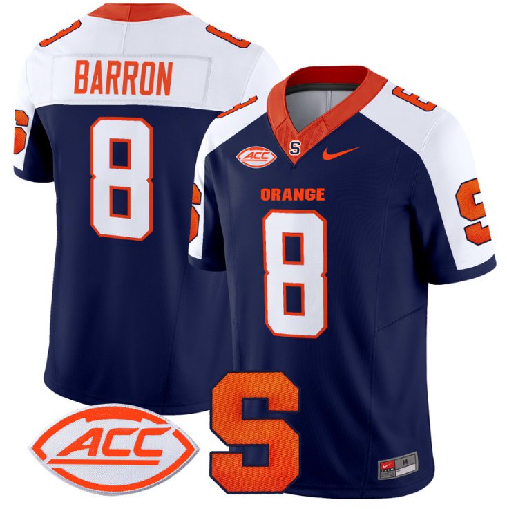 Men's Nike Justin Barron Jersey #8 Syracuse Orange Vapor Limited College Football Navy Alternate