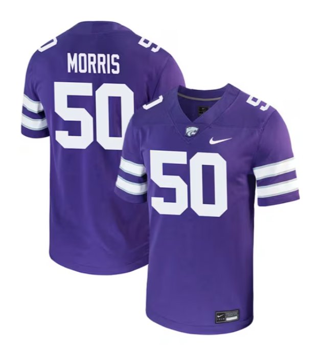 Men's Nike Boone Morris Jersey Purple #50 Kansas State Wildcats Game NCAA College Football