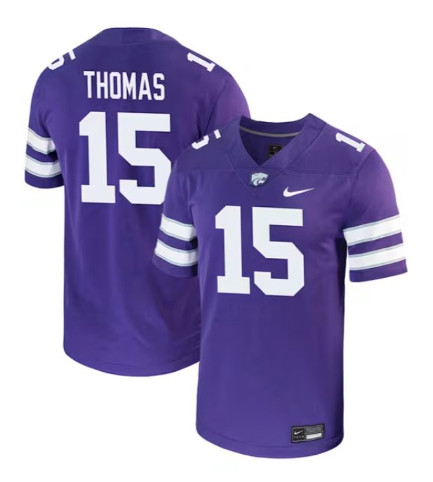 Men's Nike Dante Thomas Jersey Purple #15 Kansas State Wildcats Game NCAA College Football