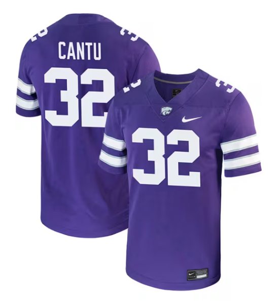 Men's Nike Evan Cantu Jersey Purple #32 Kansas State Wildcats Game NCAA College Football