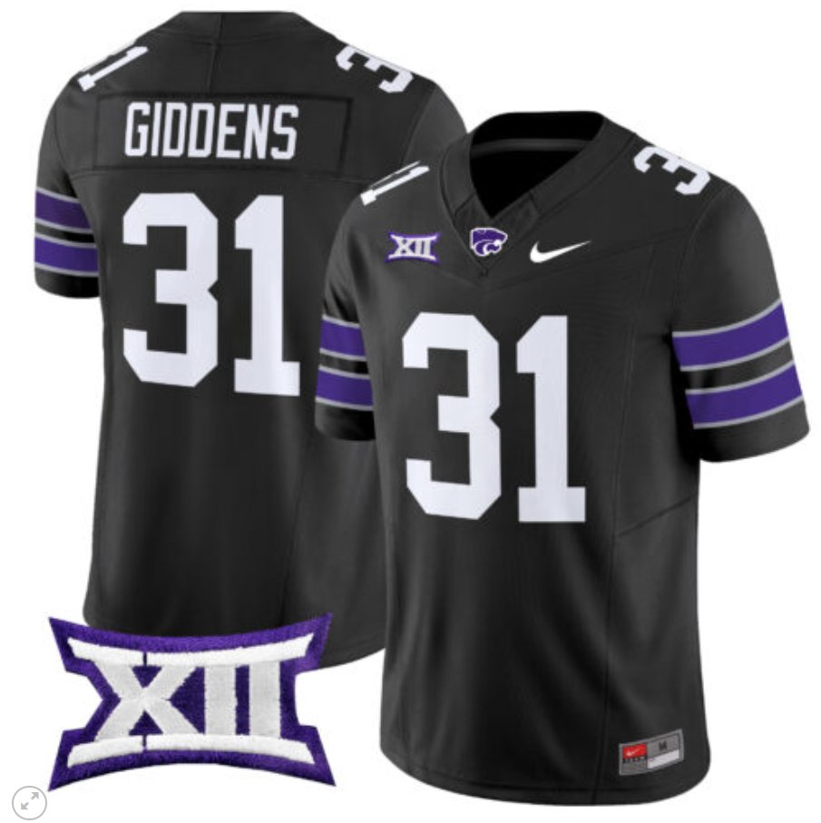 Men's Nike Dj Giddens Jersey #31 Kansas State Wildcats Vapor Limited Football Black