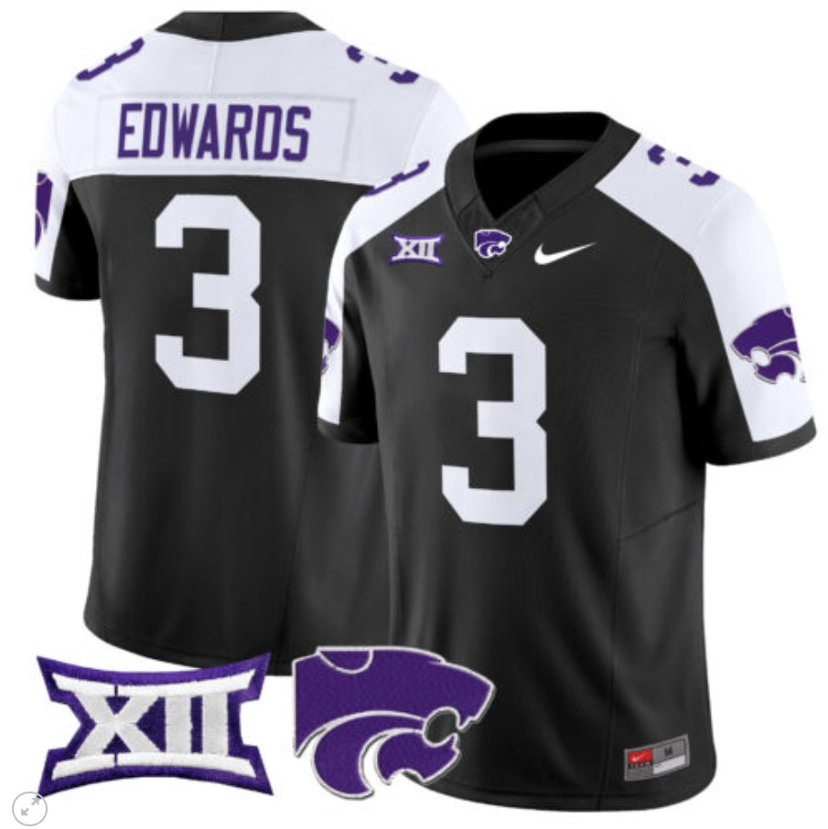 Men's Nike Dylan Edwards Jersey #3 Kansas State Wildcats Vapor Limited Football Black Alternate