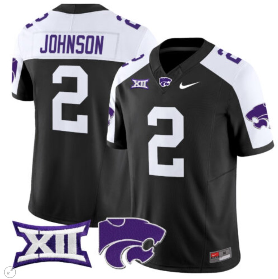 Men's Nike Avery Johnson Jersey #2 Kansas State Wildcats Vapor Limited Football Black Alternate