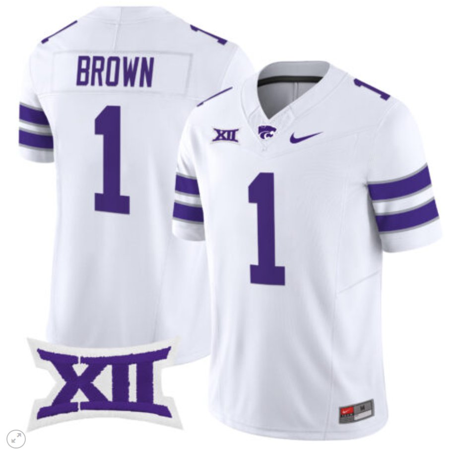 Men's Nike Jayce Brown Jersey #1 Kansas State Wildcats Vapor Limited Football White