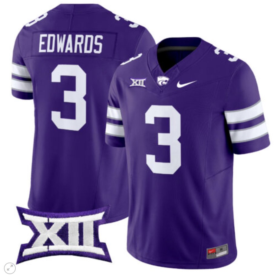 Men's Nike Dylan Edwards Jersey #3 Kansas State Wildcats Vapor Limited Football Purple