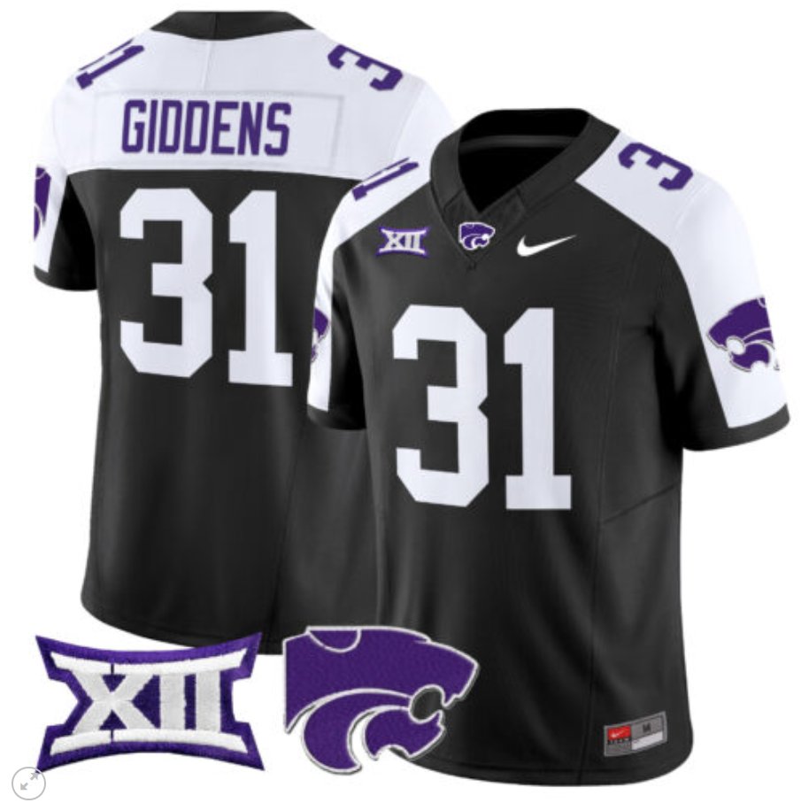 Men's Nike Dj Giddens Jersey #31 Kansas State Wildcats Vapor Limited Football Black Alternate