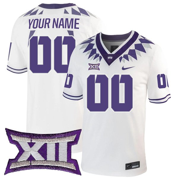 Men's Nike Custom TCU Horned Frogs Jersey Name and Number Stitched College Football White Away Game