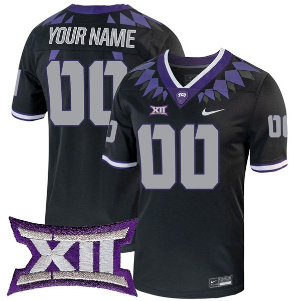 Men's Nike Custom TCU Horned Frogs Jersey Name and Number Stitched College Football Black Alternate Game