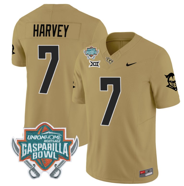 Men's Nike RJ Harvey Jersey #7 UCF Knights Unionhome Patch Vapor Football Stitched Gold