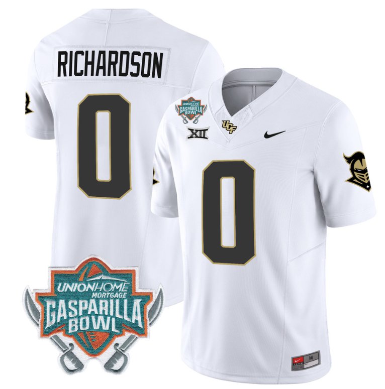 Men's Nike Johnny Richardson Jersey #0 UCF Knights Unionhome Patch Vapor Football Stitched White