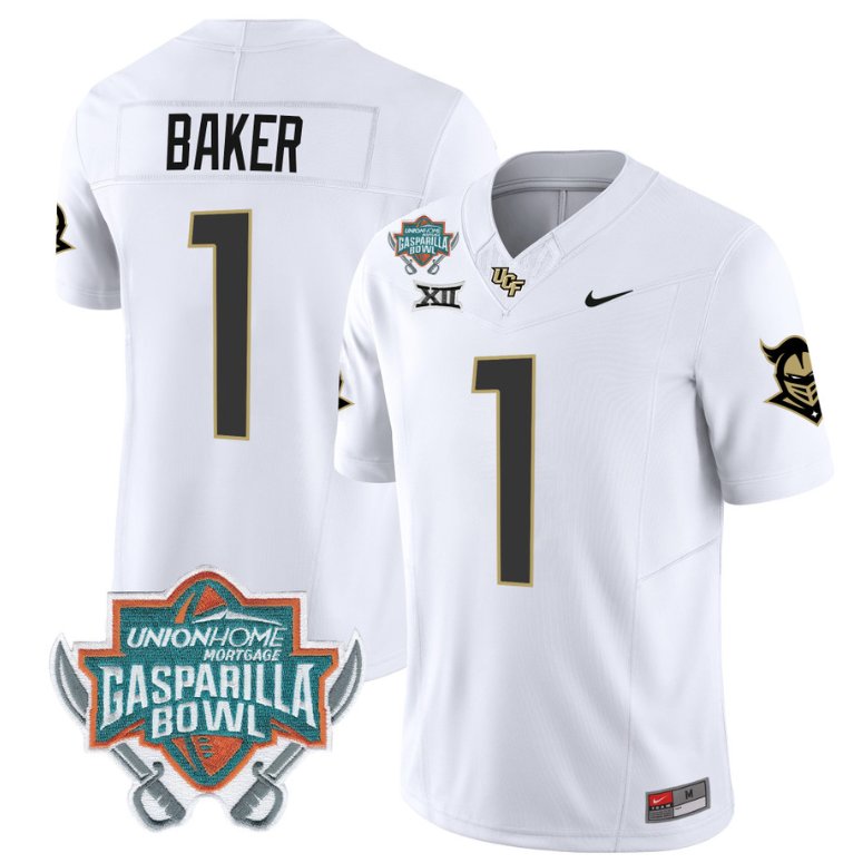 Men's Nike Javon Baker Jersey #1 UCF Knights Unionhome Patch Vapor Football Stitched White