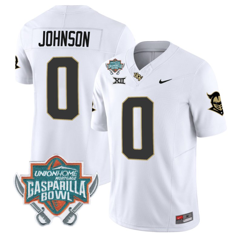 Men's Nike Jason Johnson Jersey #0 UCF Knights Unionhome Patch Vapor Football Stitched White