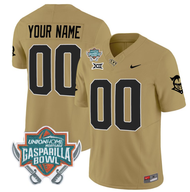 Men's Nike Custom UCF Knights Jersey Name and Number Unionhome Patch Vapor Football Stitched Gold