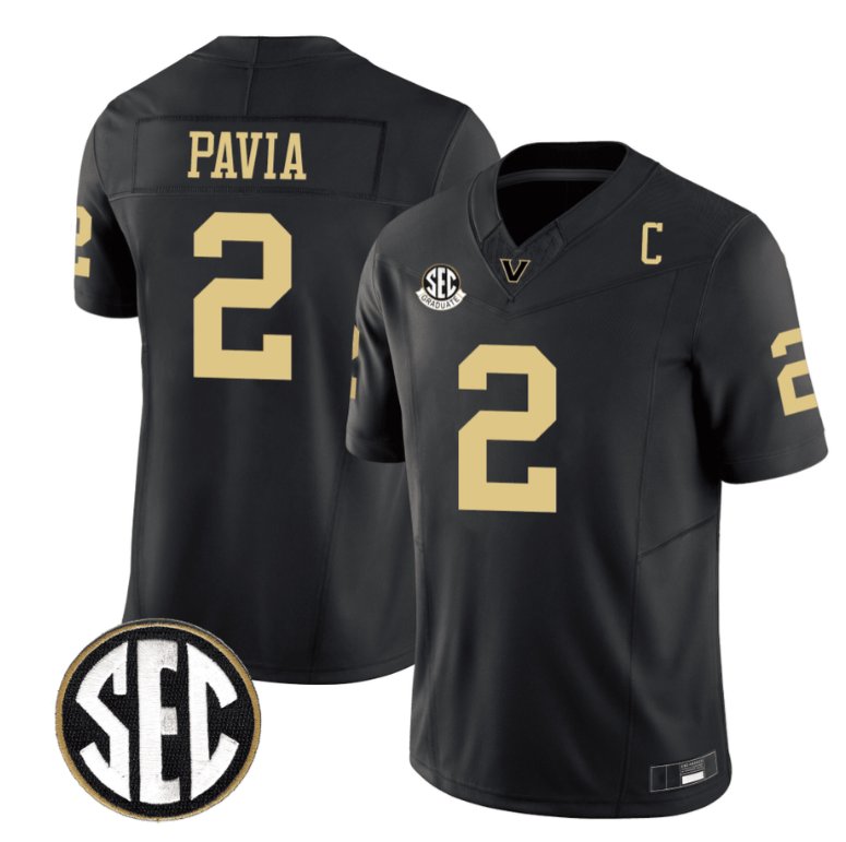 Men's Nike Diego Pavia Jersey #2 Vanderbilt Commodores College Football Stitched Black