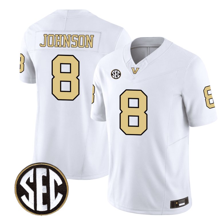 Men's Nike Nate Johnson Jersey #8 Vanderbilt Commodores College Football Stitched White