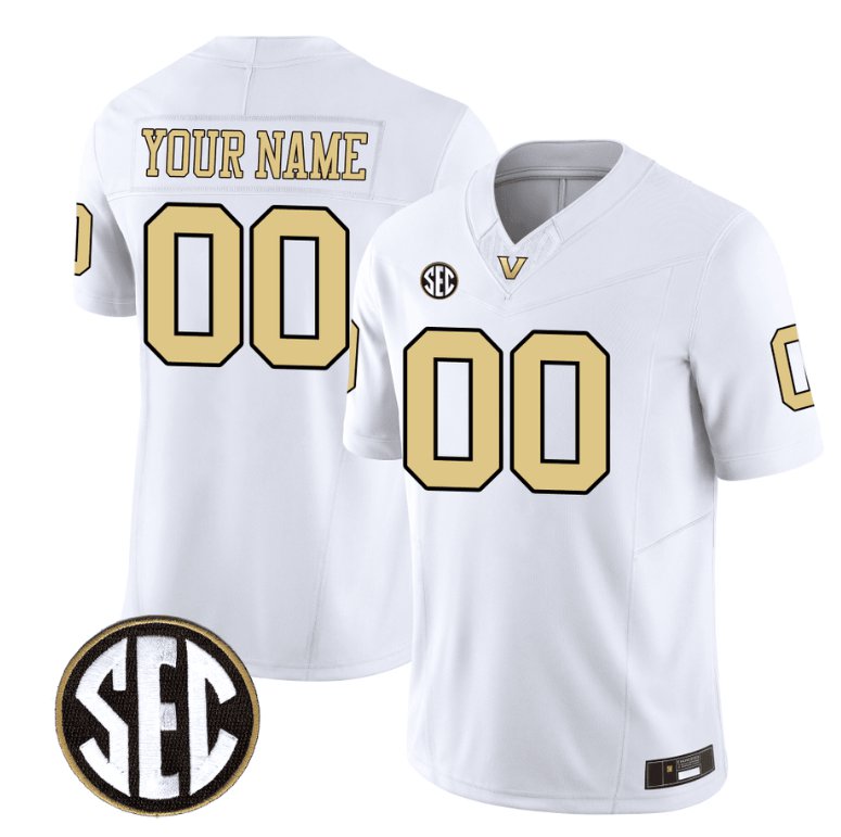 Men's Nike Custom Vanderbilt Commodores Jersey Name and Number College Football Stitched White