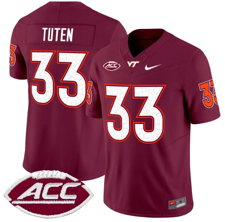 Men's Nike Bhayshul Tuten Jersey #33 Virginia Tech Hokies Vapor Limited College Football Maroon