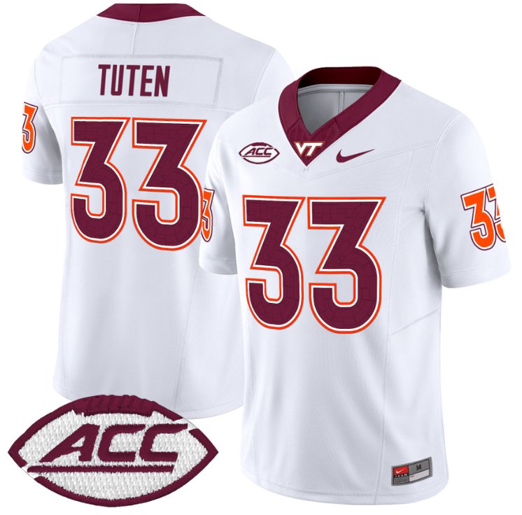 Men's Nike Bhayshul Tuten Jersey #33 Virginia Tech Hokies Vapor Limited College Football White