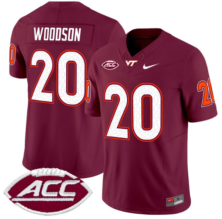 Men's Nike Caleb Woodson Jersey #20 Virginia Tech Hokies Vapor Limited College Football Maroon