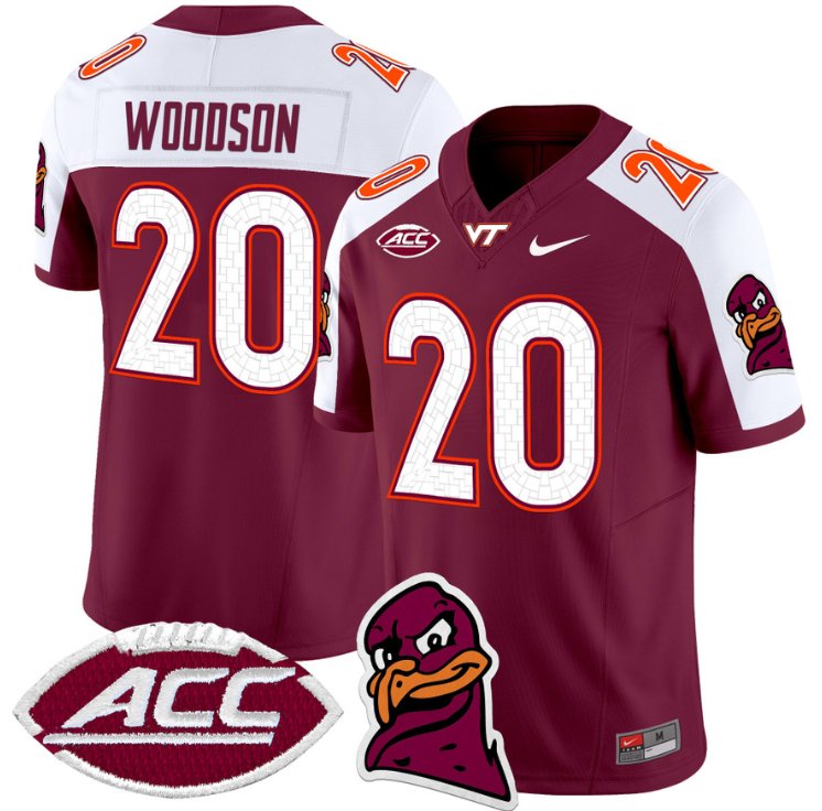 Men's Nike Caleb Woodson Jersey #20 Virginia Tech Hokies Vapor Limited College Football Maroon Alternate