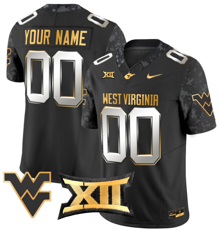 Men's Nike Custom West Virginia Mountaineers Jersey Name, Number Gold Vapor Football Black Limited