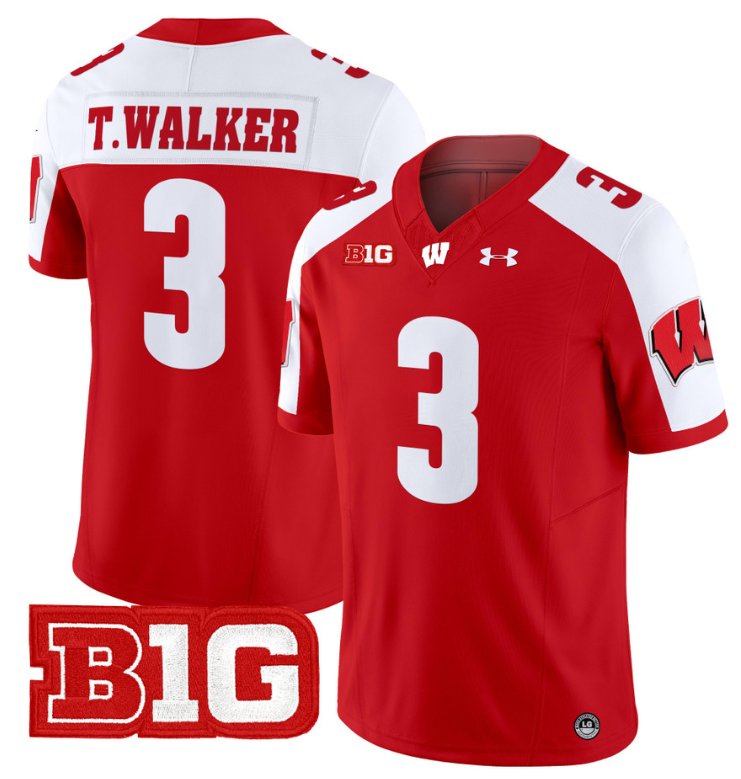 Men's Tawee Walker Jersey #3 Wisconsin Badgers Vapor Football Stitched Red Alternate