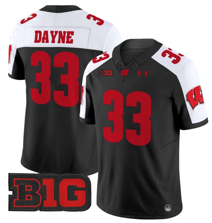 Men's Ron Dayne Jersey #33 Wisconsin Badgers Vapor Football Stitched Black Alternate