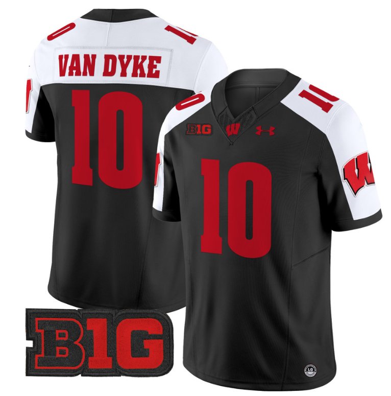 Men's Tyler Van Dyke Jersey #10 Wisconsin Badgers Vapor Football Stitched Black Alternate