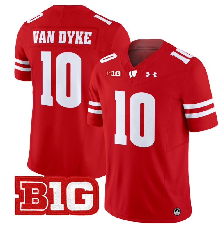 Men's Tyler Van Dyke Jersey #10 Wisconsin Badgers Vapor Football Stitched Red