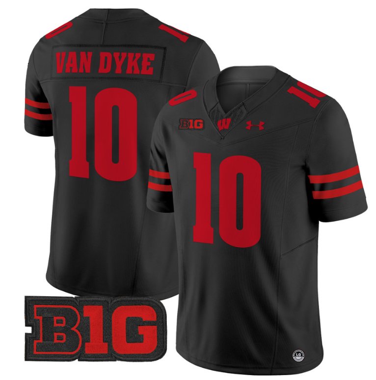 Men's Tyler Van Dyke Jersey #10 Wisconsin Badgers Vapor Football Stitched Black