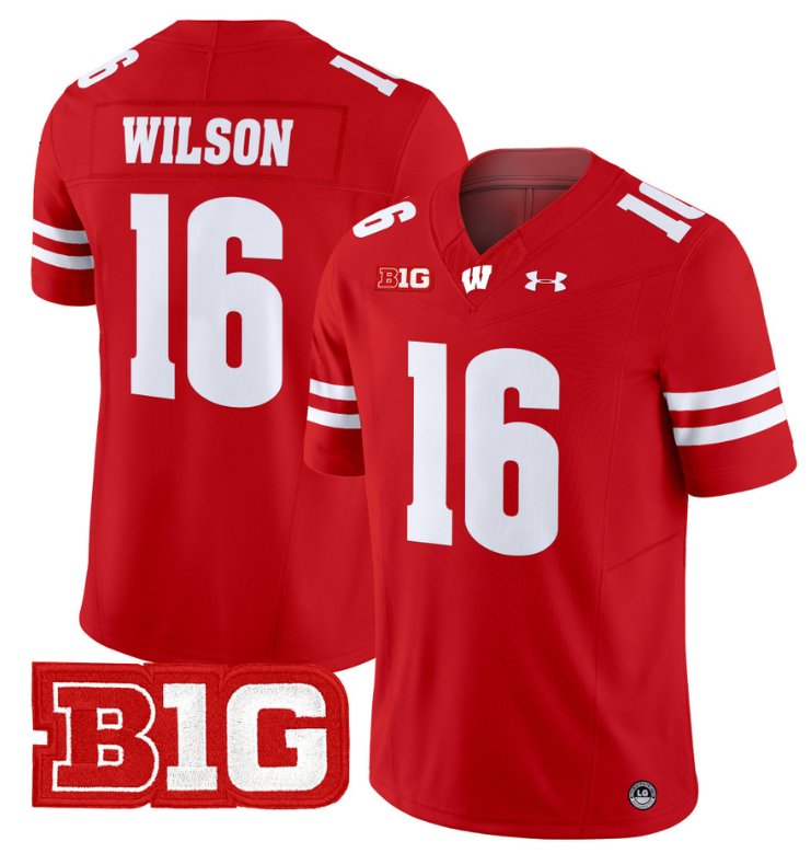 Men's Russell Wilson Jersey #16 Wisconsin Badgers Vapor Football Stitched Red