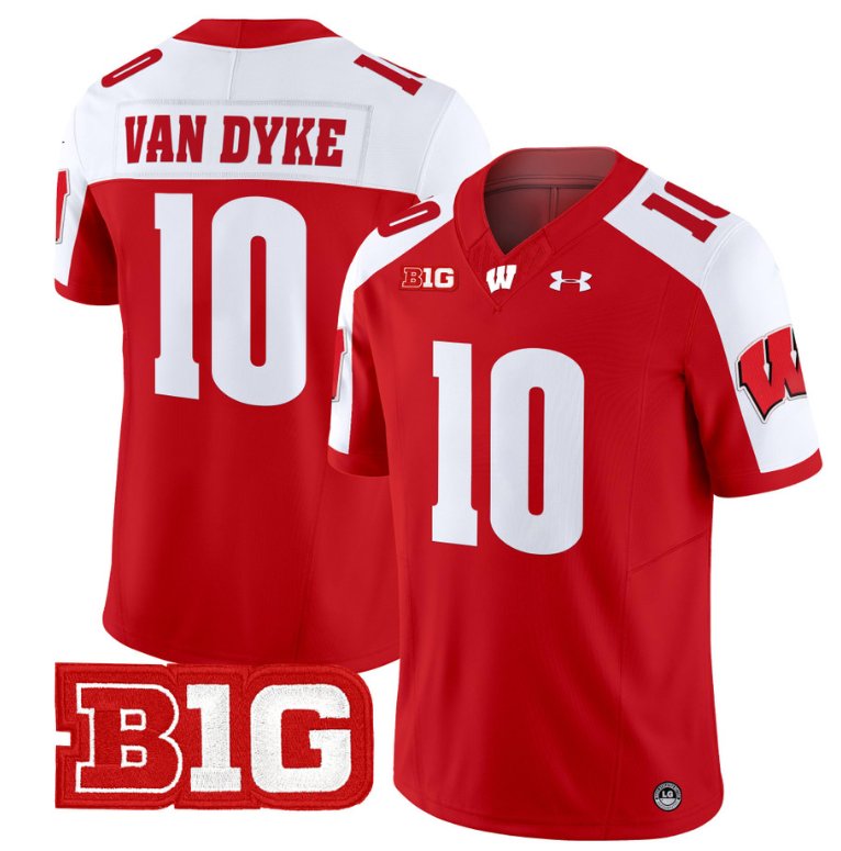 Men's Tyler Van Dyke Jersey #10 Wisconsin Badgers Vapor Football Stitched Red Alternate