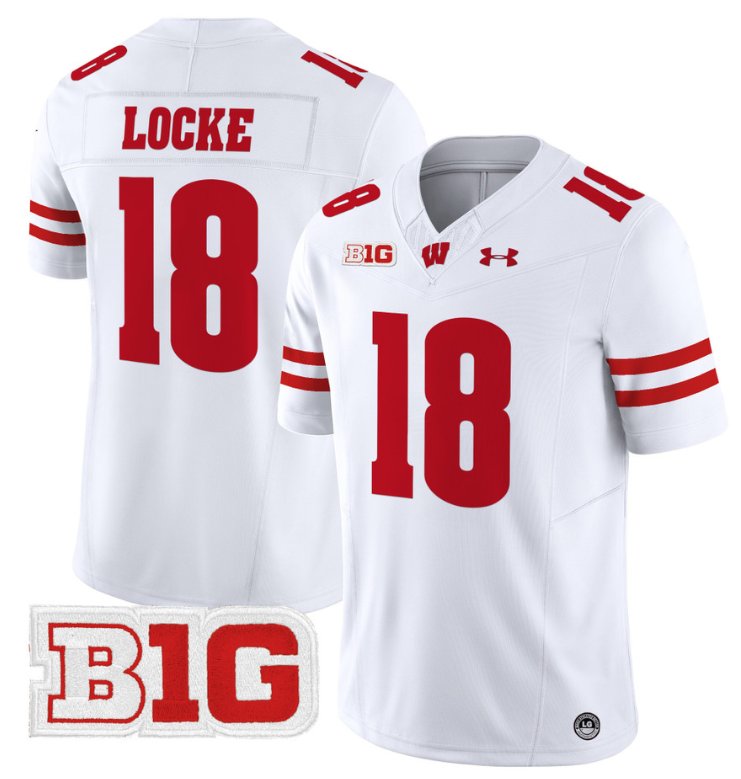 Men's Braedyn Locke Jersey #18 Wisconsin Badgers Vapor Football Stitched White