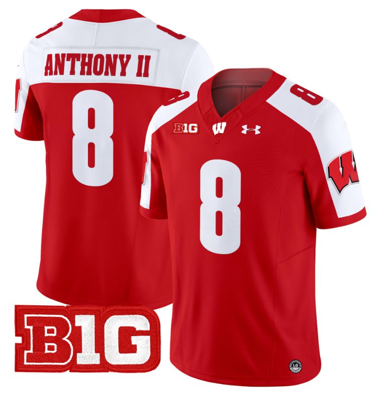 Men's Vinny Anthony II Jersey #8 Wisconsin Badgers Vapor Football Stitched Red Alternate