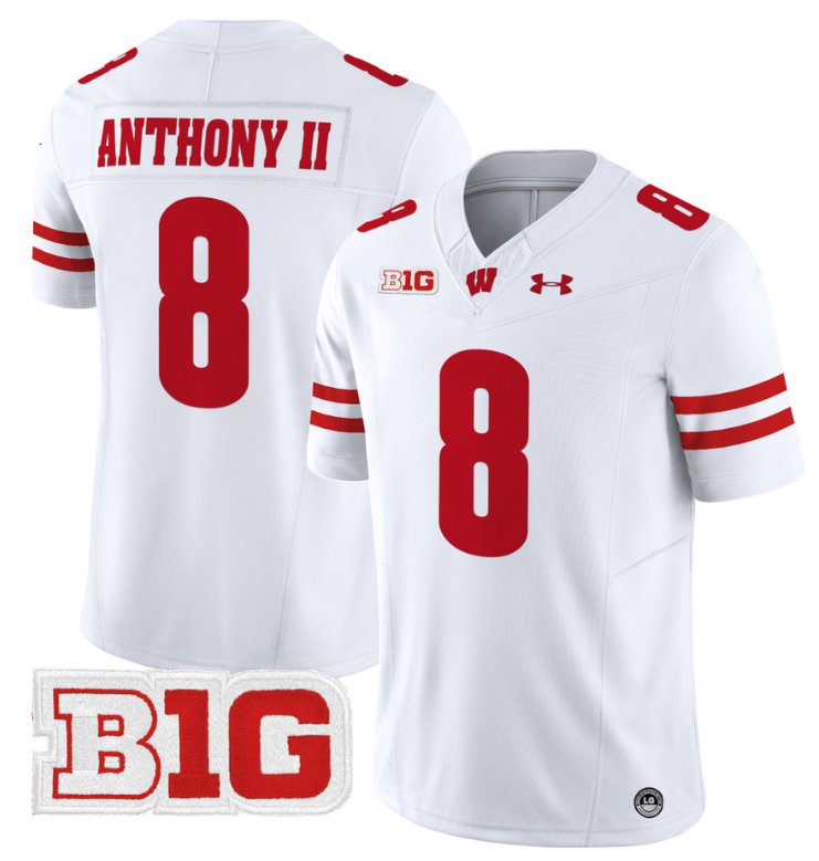 Men's Vinny Anthony II Jersey #8 Wisconsin Badgers Vapor Football Stitched White