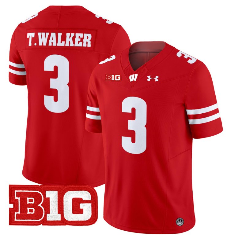 Men's Tawee Walker Jersey #3 Wisconsin Badgers Vapor Football Stitched Red