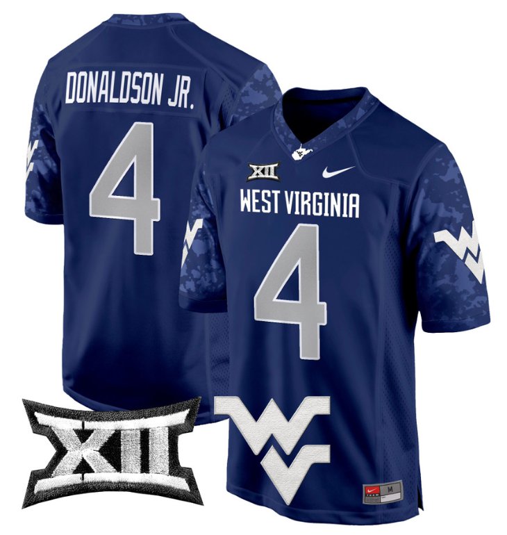 Men's Nike CJ Donaldson Jr Jersey #4 West Virginia Mountaineers Game Football Navy