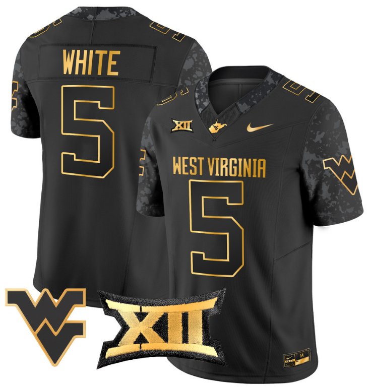 Men's Nike Pat White Jersey #5 West Virginia Mountaineers Gold Vapor Football Black Gold