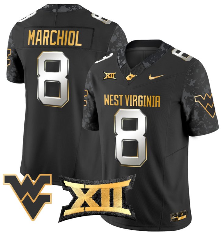 Men's Nike Nicco Marchiol Jersey #8 West Virginia Mountaineers Gold Vapor Football Black Limited