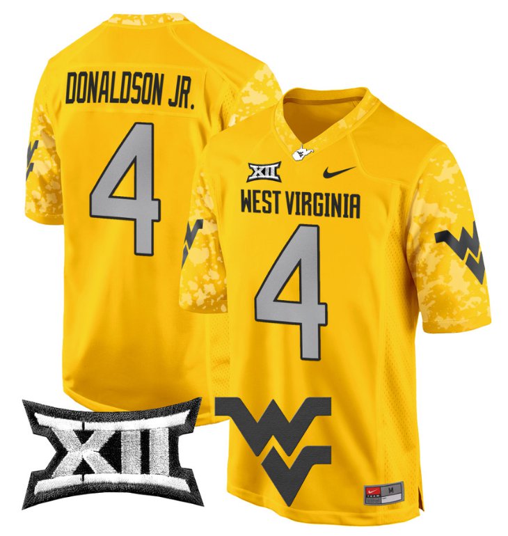 Men's Nike CJ Donaldson Jr Jersey #4 West Virginia Mountaineers Game Football Gold