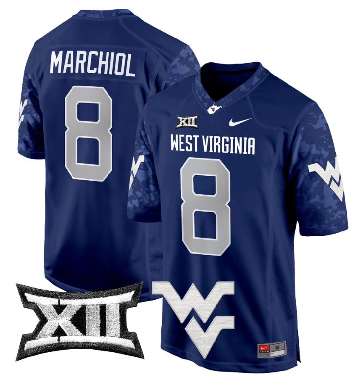 Men's Nike Nicco Marchiol Jersey #8 West Virginia Mountaineers Game Football Navy