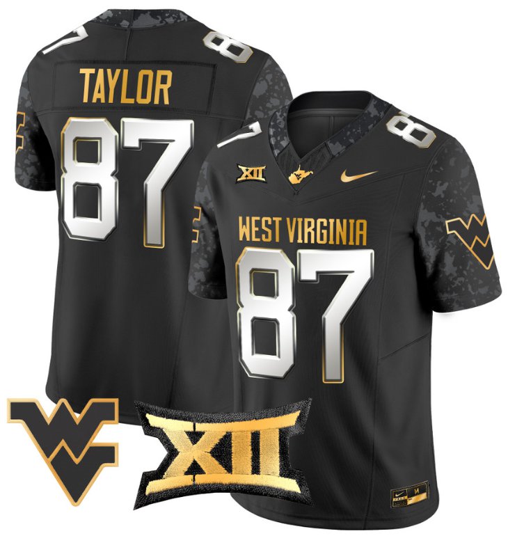 Men's Nike Kole Taylor Jersey #87 West Virginia Mountaineers Gold Vapor Football Black Limited