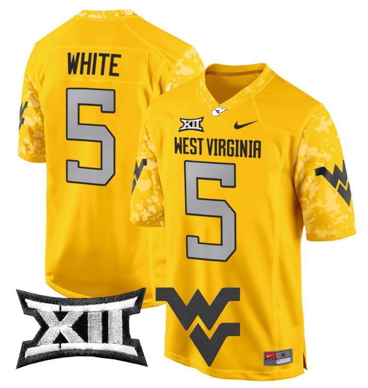 Men's Nike Pat White Jersey #5 West Virginia Mountaineers Game Football Gold