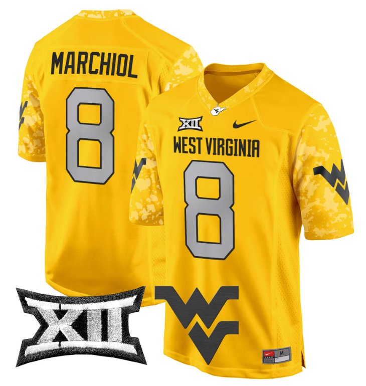 Men's Nike Nicco Marchiol Jersey #8 West Virginia Mountaineers Game Football Gold