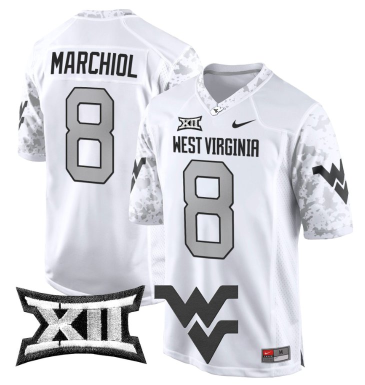 Men's Nike Nicco Marchiol Jersey #8 West Virginia Mountaineers Game Football White