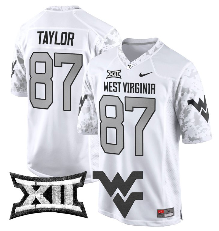 Men's Nike Kole Taylor Jersey #87 West Virginia Mountaineers Game Football White