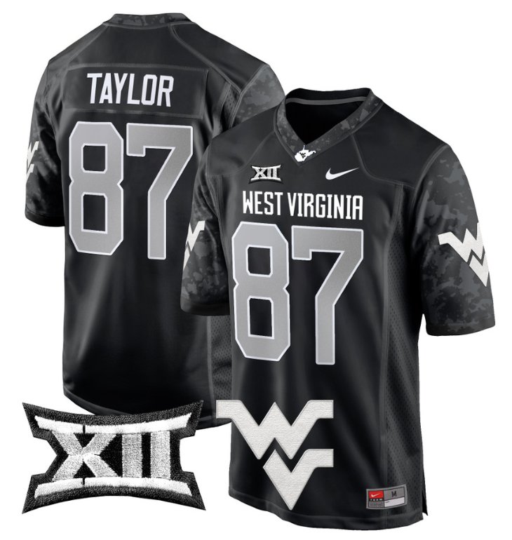 Men's Nike Kole Taylor Jersey #87 West Virginia Mountaineers Game Football Coal