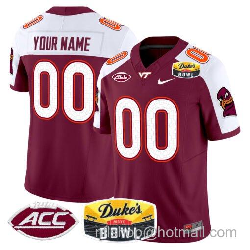 Men's Nike Custom Virginia Tech Hokies Jersey 2025 Duke’s Mayo Bowl Patch Vapor Maroon Alternate